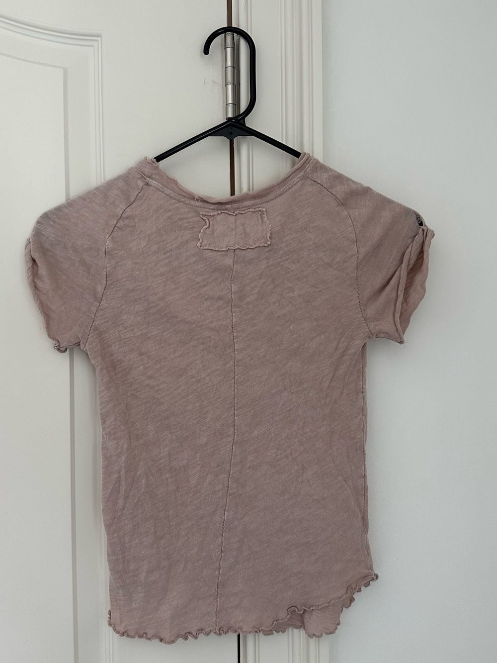 Free People We the Free Be My Baby Tee Cropped Brown Tee with Lettuce Hem - Picture 6 of 7